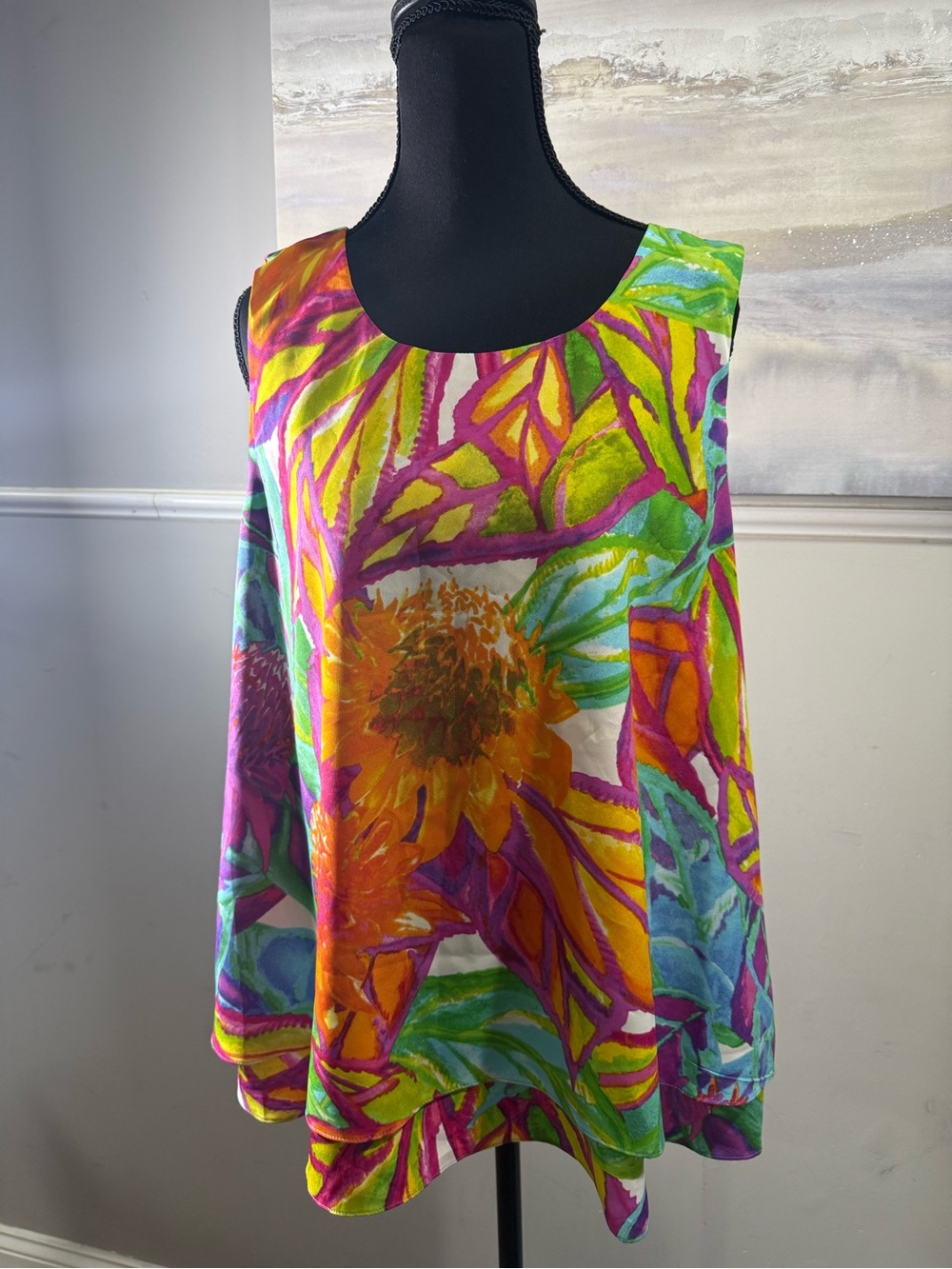 Sleeveless Floral Swing Top in Vibrant Multi-Color